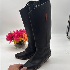 Apepazza Black Leather Women's Western Style Tall Boots